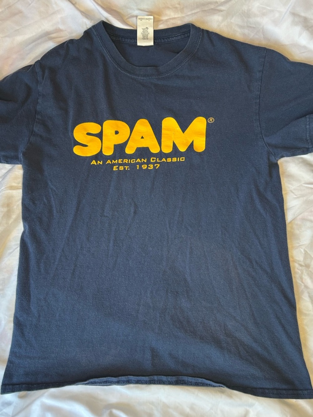Navy Blue SPAM Graphic Tee with Yellow Logo